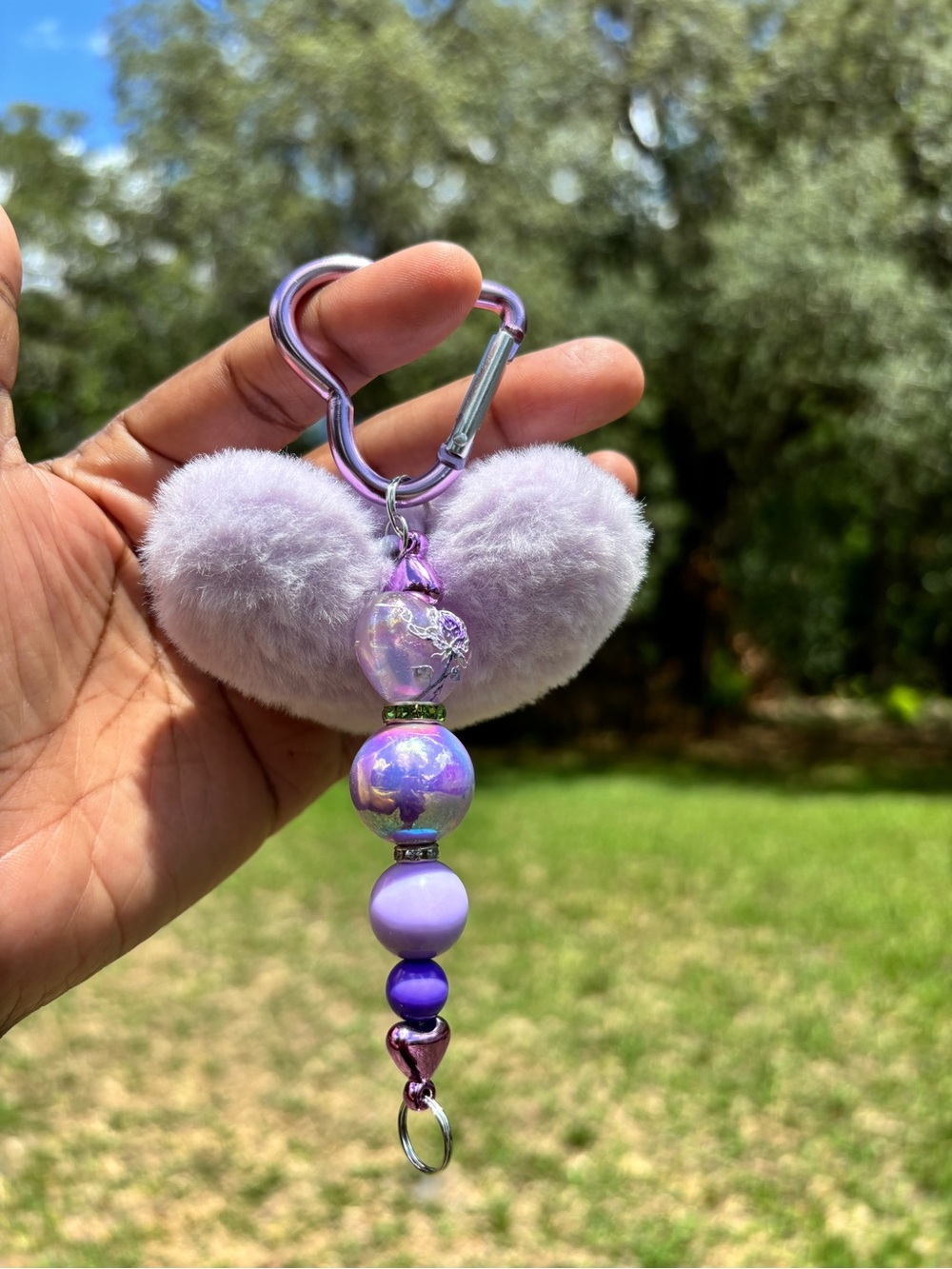 Handmade Purple Heart Beaded Keychain